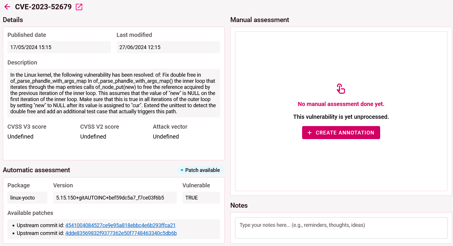 Detailed view of a vulnerability