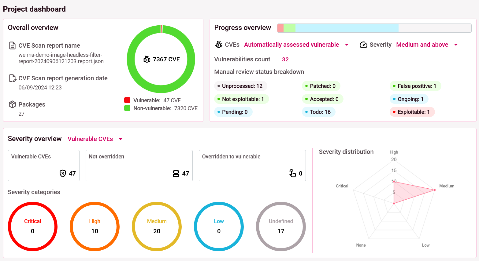 The dashboard view
