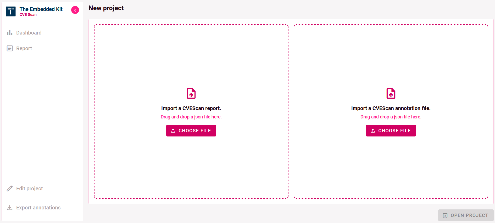 New project screen